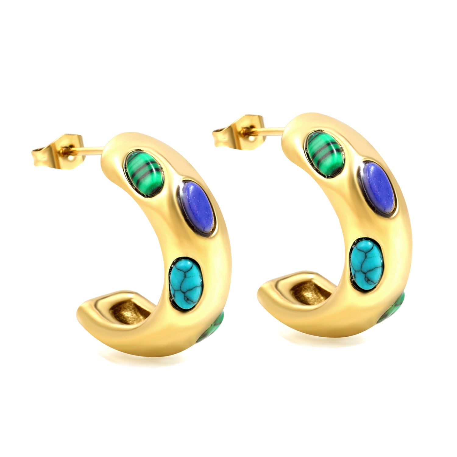 Semi-circle with 4 mixed color turquoise earrings 4*7.4*22.2mm gold color asonjewelry